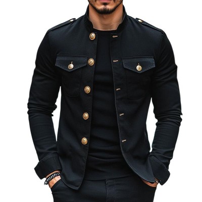 【24-hour shipping out】Men's Vintage Casual Solid Stand Collar Button Jacket 85705875TO