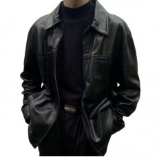 Men's Retro Casual Solid Color Lapel Leather Jacket 67714537TO