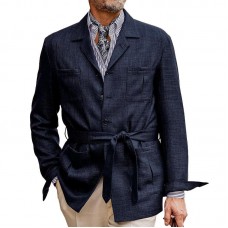 Men's Solid Color Cotton Linen Multi Pocket Button Blazer 92253893X