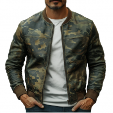 Men's Casual Camouflage Baseball Leather Jacket 26324545F